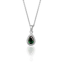 Silver Claw Set Pear Shape Halo Style Green Cz Pendant +18" Chain - E Bixby Jewellers