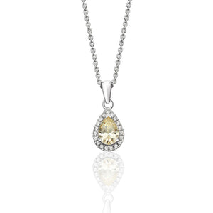 Silver Claw Set Pear Shape Halo Style Yellow Cz Pendant +18" Chain - E Bixby Jewellers