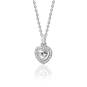 Silver Claw Set Heart Shape Halo Style Cz Pendant +18" Chain - E Bixby Jewellers