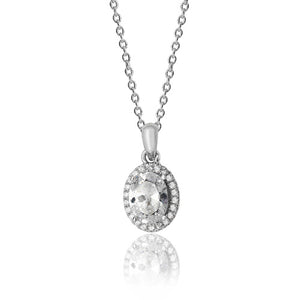Silver Claw Set Oval Halo Style Cz Pendant +18" Chain - E Bixby Jewellers