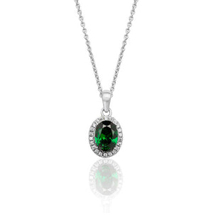 Silver Claw Set Oval Halo Style Green Cz Pendant +18" Chain - E Bixby Jewellers