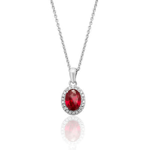 Silver Claw Set Oval Halo Style Red Cz Pendant +18" Chain - E Bixby Jewellers