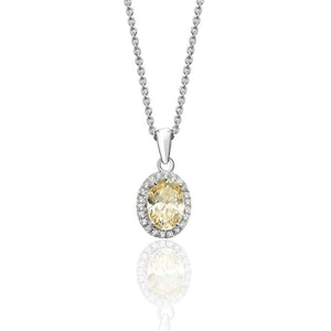 Silver Claw Set Oval Halo Style Yellow Cz Pendant +18" Chain - E Bixby Jewellers