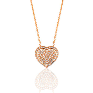 Silver Rose Gold Plated Heart Pave Set Cz Pendant +18" Chain - E Bixby Jewellers