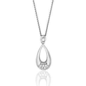 Silver Elongated Pear Shape Cz Pendant +18" Chain - E Bixby Jewellers
