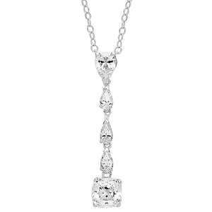 Silver Multipear & Large Cushion Cz Pendant On Fixed Chain - E Bixby Jewellers