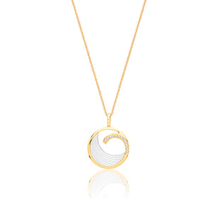 Silver Gold Plated Mother Of Pearl & Cz Pendant +18" Chain - E Bixby Jewellers