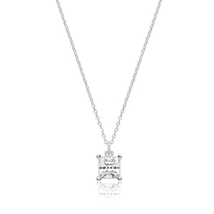 Silver Single Stone 6mm Princess Cut Claw Set Pendant (Swarovski Cz) +18" Chain - E Bixby Jewellers
