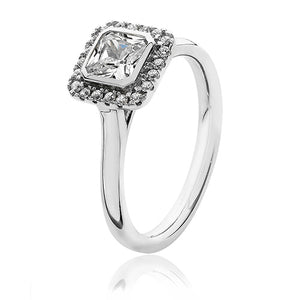 Silver Halo Square Style Cz Ring