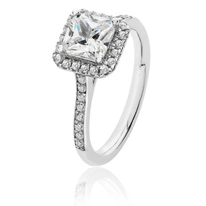 Silver Small Claw Set Square Halo Style CZ Ring - E Bixby Jewellers