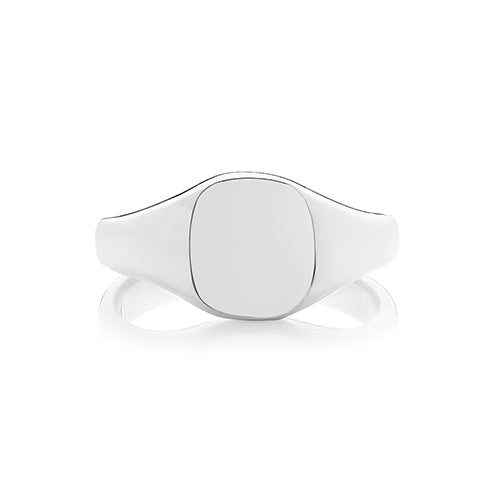 Silver Gents 9mm × 8mm Cushion Shape Heavy Weight Plain Signet Ring - E Bixby Jewellers