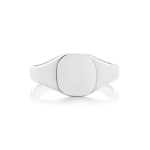 Silver Gents 9mm × 8mm Cushion Shape Medium Weight Plain Signet Ring - E Bixby Jewellers