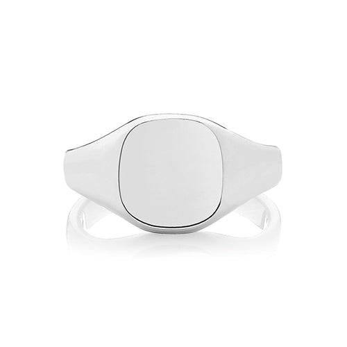 Silver Gents 11mm × 10mm Cushion Shape Heavy Weight Plain Signet Ring - E Bixby Jewellers
