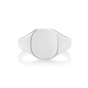 Silver Gents 11mm × 10mm Cushion Shape Medium Weight Plain Signet Ring - E Bixby Jewellers