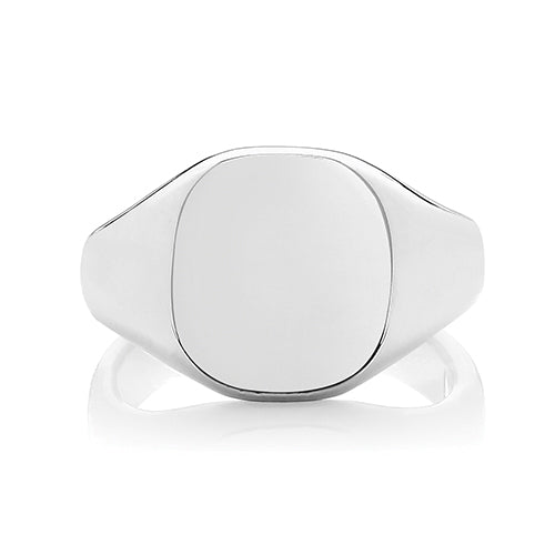 Silver Gents 14mm  × 13mm Cushion Shape Heavy Weight Plain Signet Ring - E Bixby Jewellers