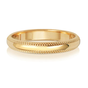 9ct Yellow Gold D Shape 3mm Milgrain Wedding Ring - E Bixby Jewellers