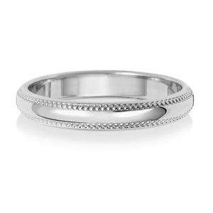 18ct White Gold D Shape 3mm Milgrain Wedding Ring - E Bixby Jewellers