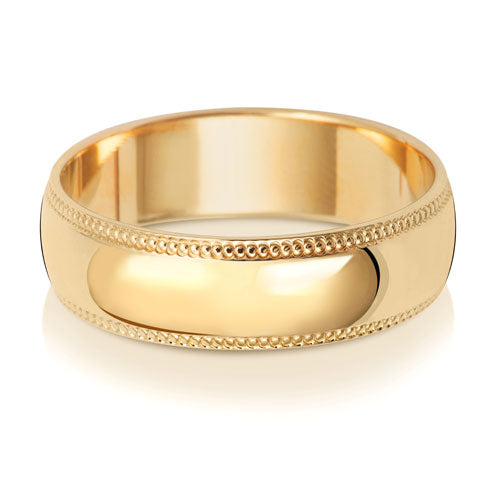 18ct Yellow Gold D Shape 6mm Milgrain Wedding Ring - E Bixby Jewellers